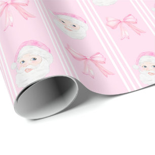 Preppy Santa and bows Christmas grandmillennial Wrapping Paper