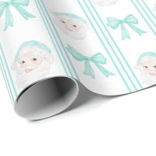 Preppy Santa and bows Christmas grandmillennial Wrapping Paper