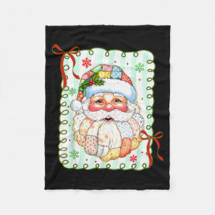 Preppy Santa Claus Christmas Patchwork Santa Xmas Fleece Blanket