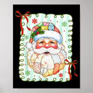 Preppy Santa Claus Christmas Patchwork Santa Xmas  Poster