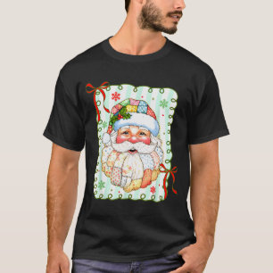 Preppy Santa Claus Christmas Patchwork Santa Xmas  T-Shirt