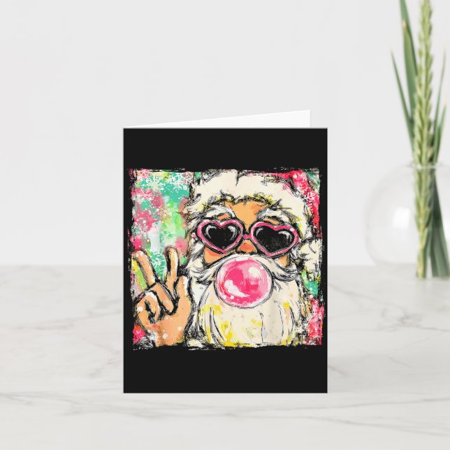 Preppy Santa Clause Blowing Bubble Gum Christmas G Card (Front)