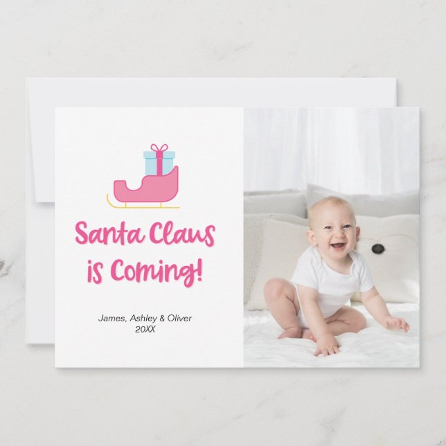 Preppy Santa Clause is Coming Christmas Photo Holiday Card (Front)