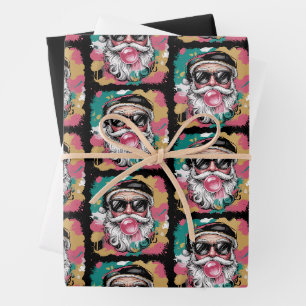 Preppy Santa Coquette Christmas Glitter Girly Pink Wrapping Paper Sheet