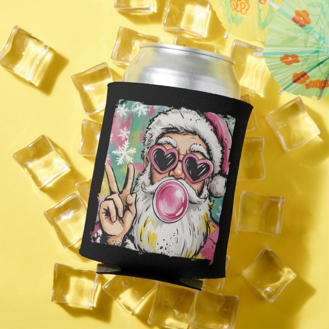 Preppy Santa Glitter Coquette Christmas Girly Cute Can Cooler (In Situ Summer)