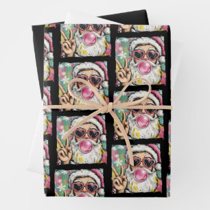 Preppy Santa Glitter Coquette Christmas Girly Cute Wrapping Paper Sheet