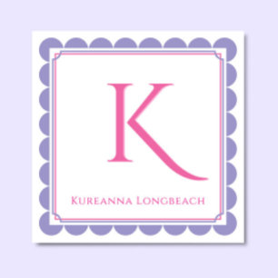 Preppy Scallop Monogram Pink & Lavender Calling Enclosure Card