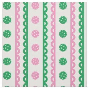 Preppy Scalloped Pickleball Stripe - Pink & Green Fabric