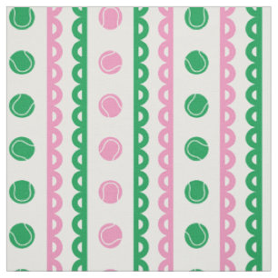 Preppy Scalloped Tennis Stripe - Pink & Green Fabric