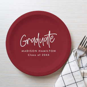 Preppy Script Burgundy Graduation Paper Plate