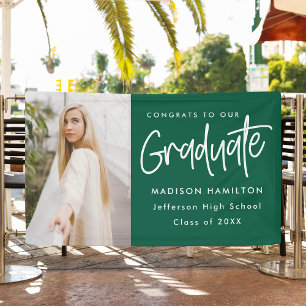 Preppy Script Green Photo Graduation Banner