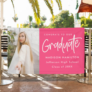 Preppy Script Hot Pink Photo Graduation Banner