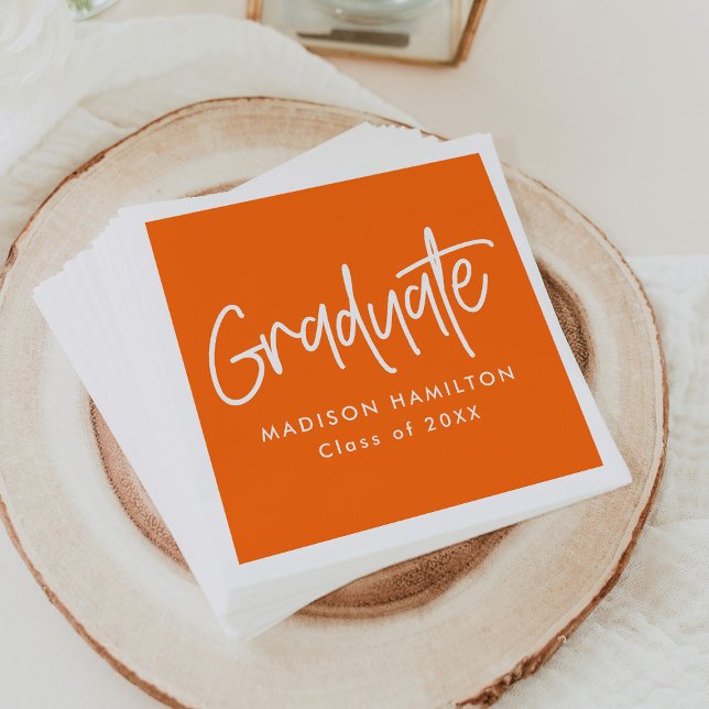 Preppy Script Orange Graduation Napkin (Creator Uploaded)