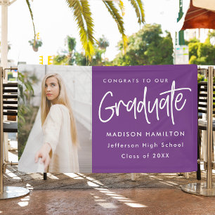 Preppy Script Purple Photo Graduation Banner