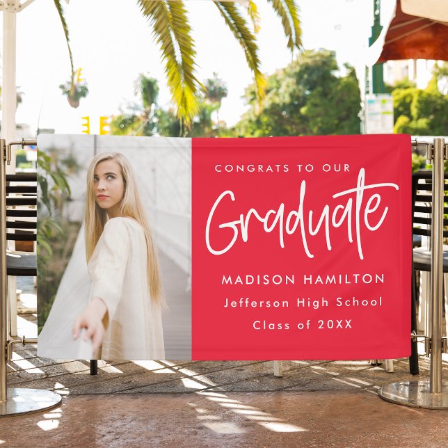 Preppy Script Red Photo Graduation Banner (Creator Uploaded)