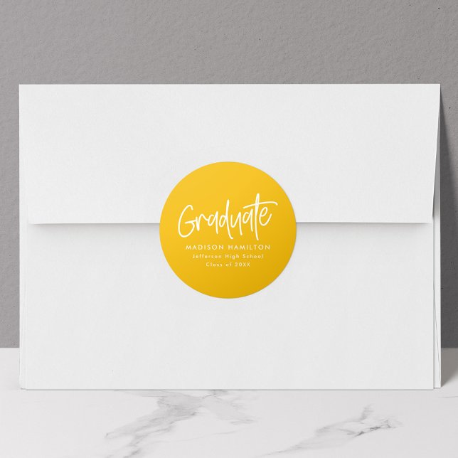 Preppy Script Yellow Graduation Classic Round Sticker (Creator Uploaded)