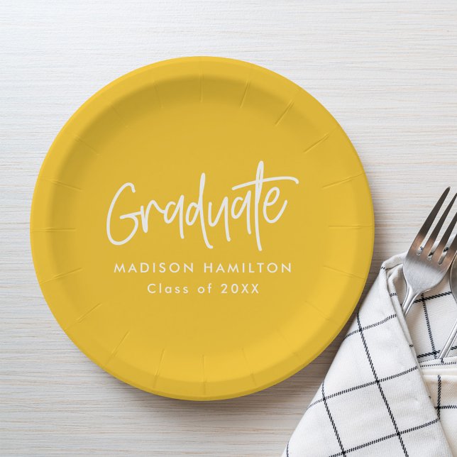Preppy Script Yellow Graduation Paper Plate (Creator Uploaded)