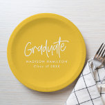 Preppy Script Yellow Graduation Paper Plate<br><div class="desc">Add a special touch to your graduation party with personalized graduation paper plates! The paper plates display "Graduate" in a white handwritten script with a yellow background or color of your choice. Personalize the graduation plates by adding the graduate's name and graduation year.</div>