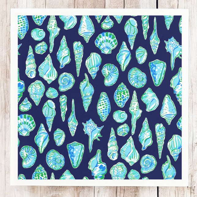 Preppy Sea Shells on Navy Background Napkin (Creator Uploaded)