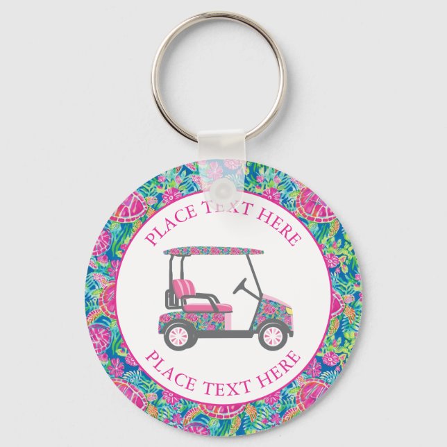Preppy Sea Turtles Golf Cart Key Ring (Front)