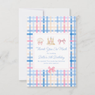 Preppy Seashell Sandcastle Pastel Gingham Thank You Card