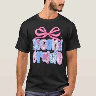 Preppy Second 2Nd Grade Floral Coquette Bow Back T-Shirt