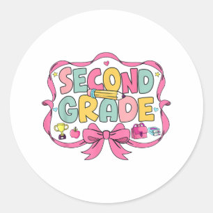 Preppy Second Grade Back To School 2nd Grade Pink  Classic Round Sticker