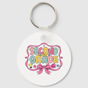 Preppy Second Grade Back To School 2nd Grade Pink Key Ring