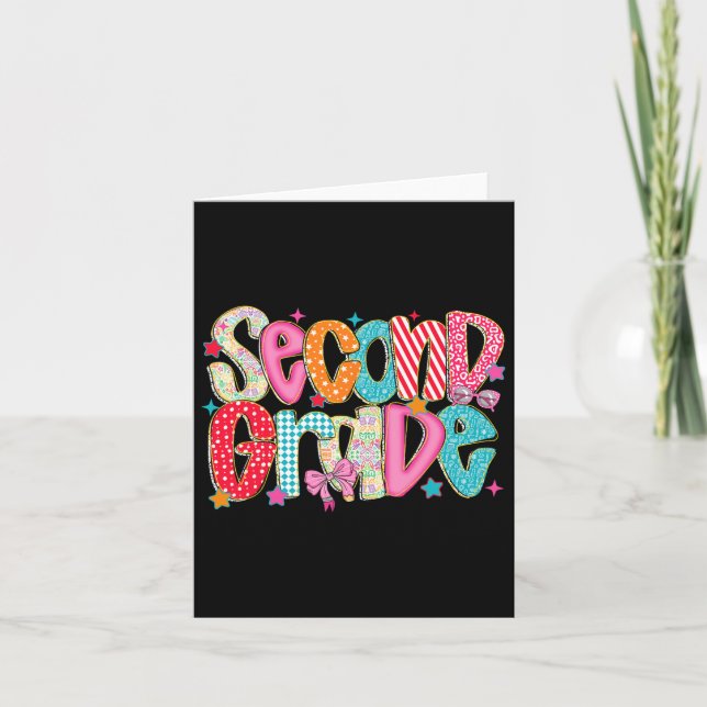 Preppy Second Grade Back To School 2nd Grade Teach Card (Front)