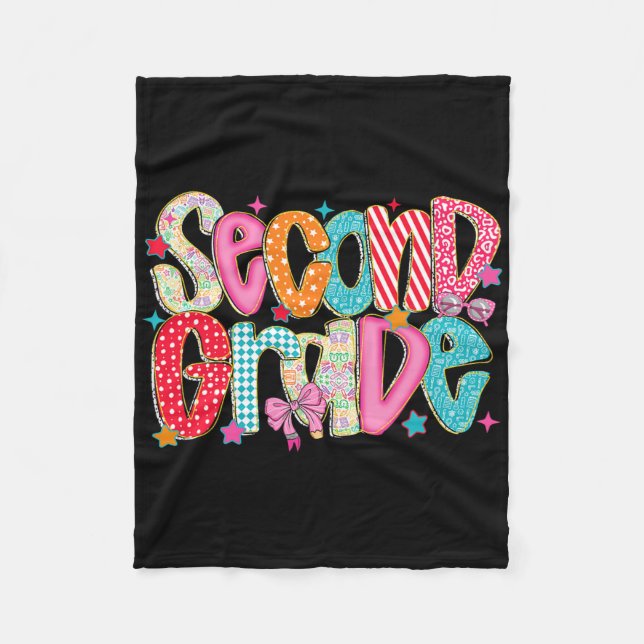 Preppy Second Grade Back To School 2nd Grade Teach Fleece Blanket (Front)