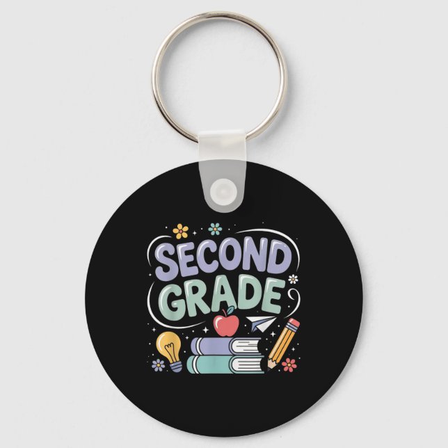Preppy Second Grade Back To School 2nd Grade Teach Key Ring (Front)
