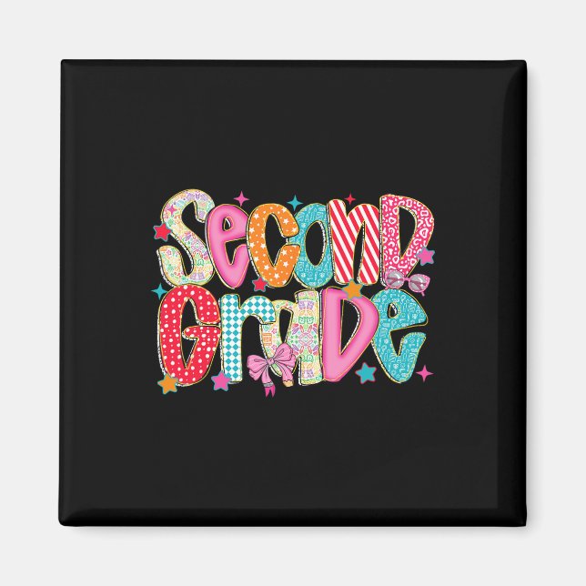 Preppy Second Grade Back To School 2nd Grade Teach Magnet (Front)