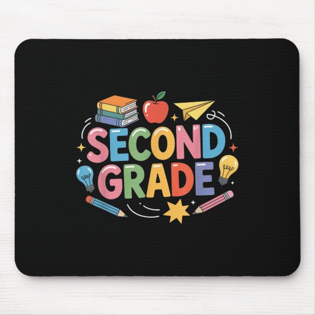 Preppy Second Grade Back To School 2nd Grade Teach Mouse Mat (Front)