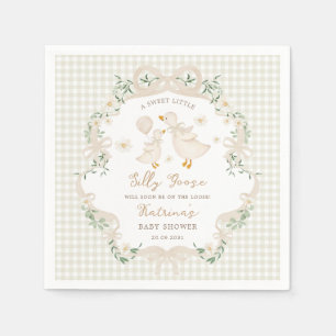 Preppy Silly Goose Neutral Bow Floral Baby Shower Napkin