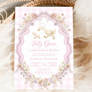 Preppy Silly Goose Pink Bow Girl Baby Shower Invitation