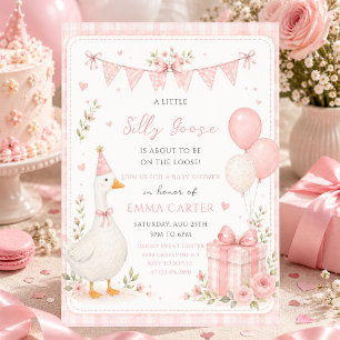 Preppy Silly Goose Pink Bow Girl Baby Shower Invitation