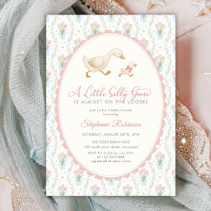 Preppy Silly Goose Pink Grandmillenial Baby Shower Invitation