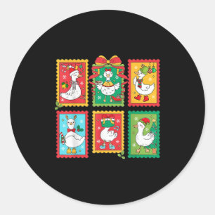 Preppy Silly Goose Santa Christmas Stamp Merry Goo Classic Round Sticker