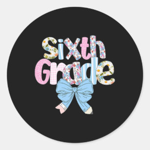 Preppy Sixth Grade Teacher Blue Floral Coquette Pe Classic Round Sticker