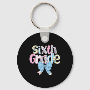 Preppy Sixth Grade Teacher Blue Floral Coquette Pe Key Ring