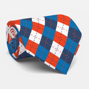 Preppy Sky Blue Navy Blue Orange White Argyle Tie