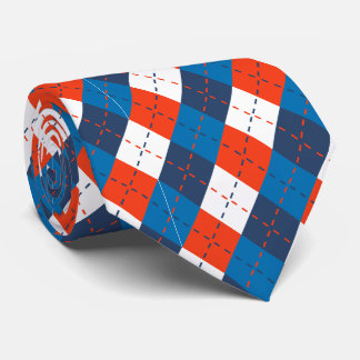 Preppy Sky Blue Navy Blue Orange White Argyle  Tie