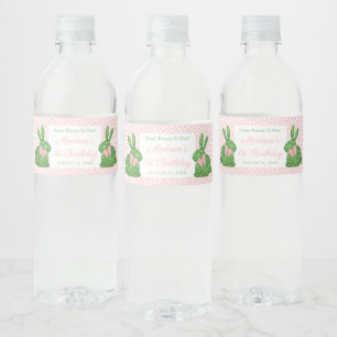 Preppy Some Bunny Pink & Green 1st Birthday Party Water Bottle Label