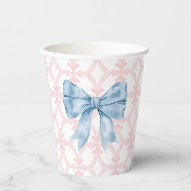 Preppy Southern Blue Bow Baby Shower Paper Cups (Front)