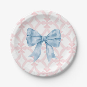 Preppy Southern Blue Bow Girl Baby Shower Paper Plate