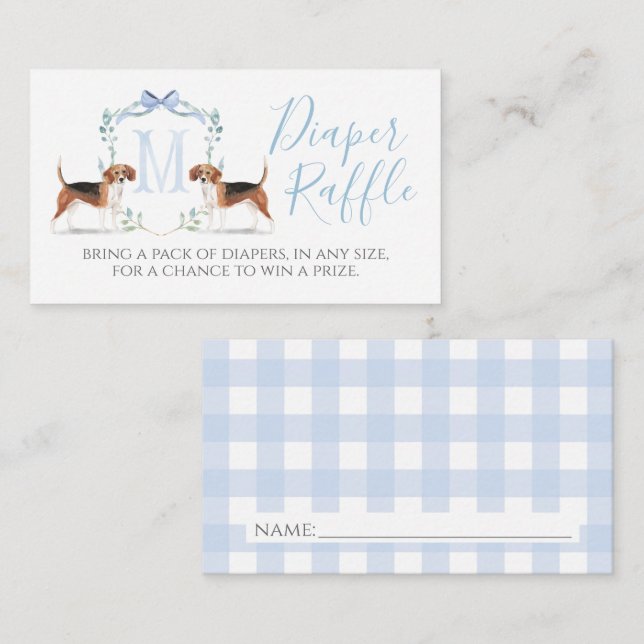 Preppy Southern Blue Boy Beagle Diaper Raffle Card (Front/Back)