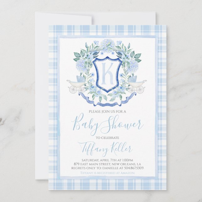 Preppy Southern Blue Boy Carriage Baby Shower Invitation (Front)