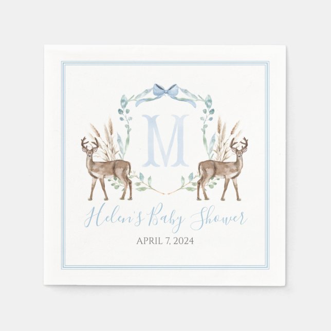 Preppy Southern Blue Boy Deer Baby Shower Napkin (Front)