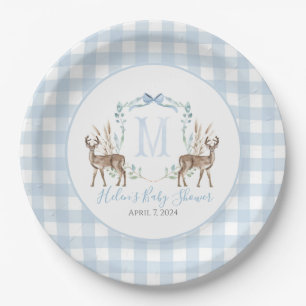Preppy Southern Blue Boy Deer Baby Shower Paper Plate