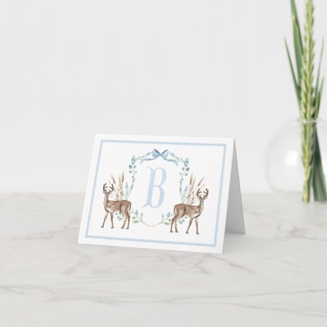 Preppy Southern Blue Boy Deer Baby Shower Thank You Card (Front)